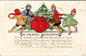 Christmas Greetings Children Dancing Around the Tree Postcard W10