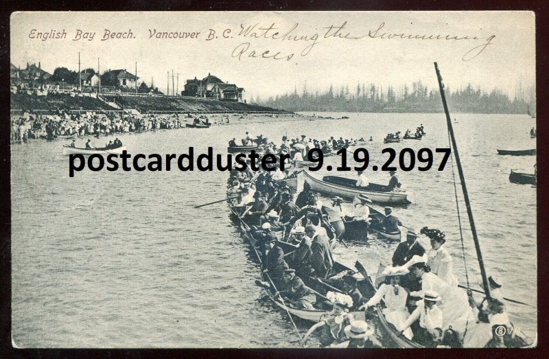 h2432 - VANCOUVER BC 1907 English Bay Beach Boating