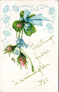 Postcard IL Washington floral greetings