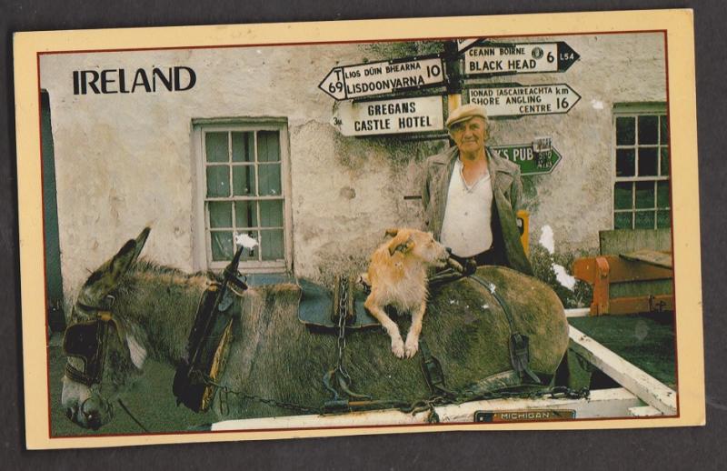 Ireland - Man, Donkey, Dog & Signpost - Unused - Writing On Back