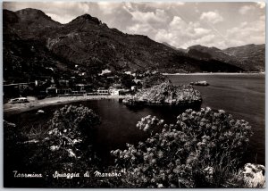 Taormina Spiaggia Di Marrazzo Italy Beach Mountain Real Photo RPPC Postcard