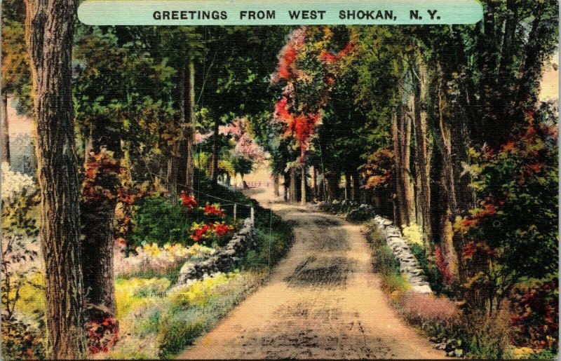 Greetings From West Shokan New York NY Old Road Linen Postcard VTG UNP Vintage 