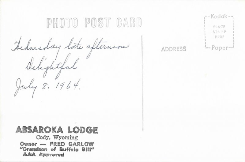 RPPC Absaroka Lodge Cody Wyoming Owner Fred Garlow Grandson Buffalo Bill