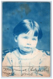 1906 Cyanotype Portrait Child Girl Mt. Vernon New York NY RPPC Photo Postcard