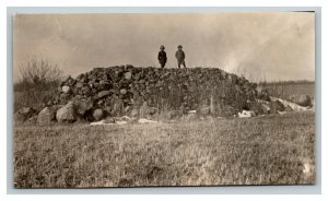 Vintage 1920's RPPC Postcard - Two Children on Large Rubble Pile in the Country
