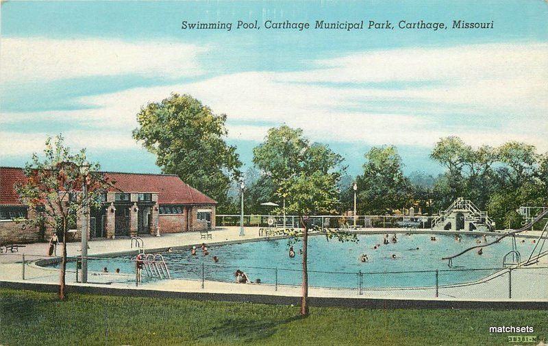 1940s Swimming  Pool Carthage Missouri Municipal park linen Teich postcard 10798