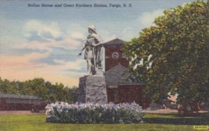 North Dakota Fargo Rollon Statue and Great Northern Railway Station Curteich