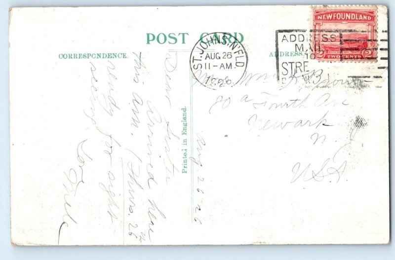 St. John's Newfoundland and Labrador Canada Postcard Port and Town Scene 1926