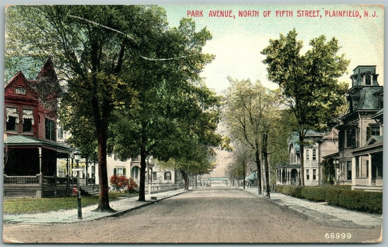 PLAINFIELD NJ PARK AVENUE NORTH OF FIFTH STREET 1911 ANTIQUE POSTCARD