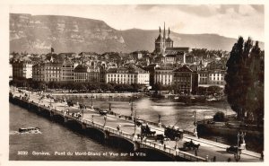 Vintage Postcard Pont Du Mont-Blanc et Sur La Ville Geneve Bridge Switzerland