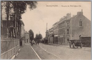 Beaumont Route de Philippeville Street Scene Belgium Postcard H83