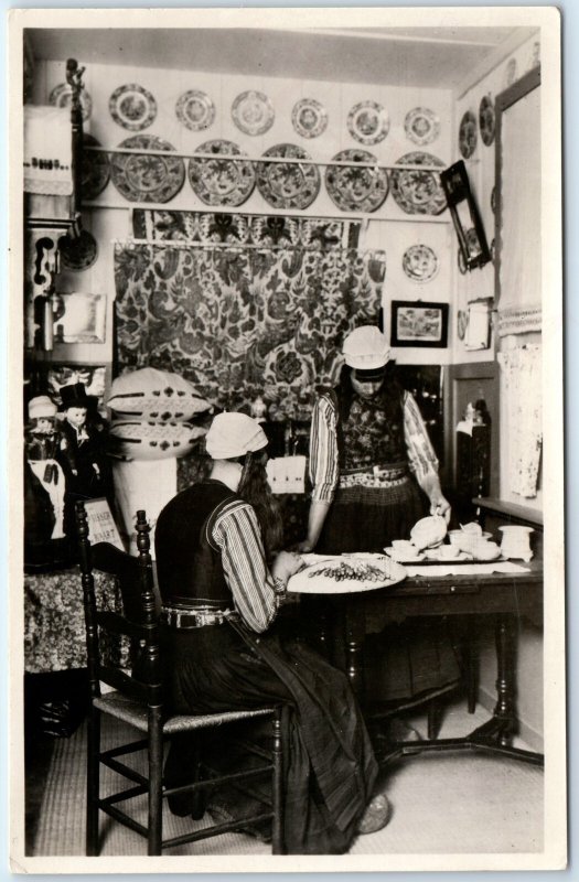 c1920s Eiland Marken Netherlands RPPC House Interior Cute Girl Folk Costume A336