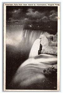 American Falls From Goat Island Illuminated Niagara Falls NY UNP WB Postcard J19