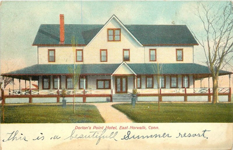 c1909 Postcard East Norwalk CT Dorlon's Point Hotel, Fairfield Co. Summer Resort