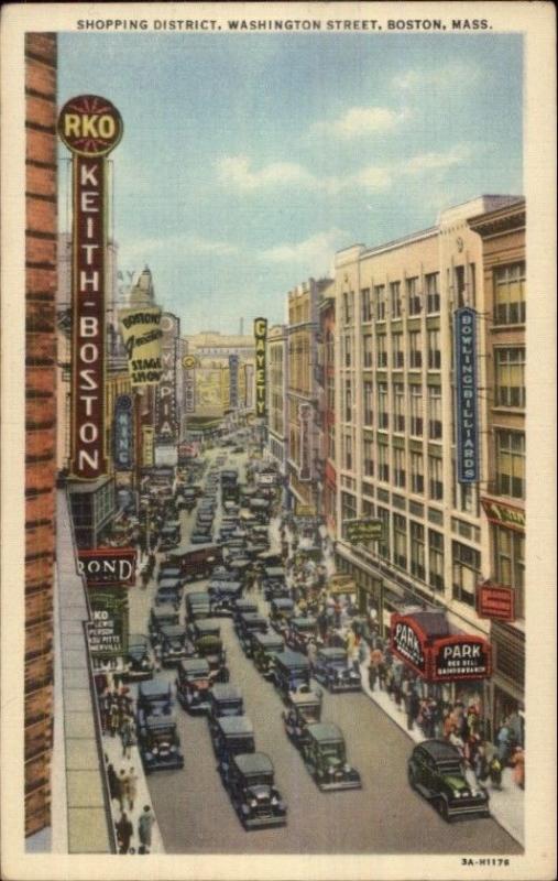 Boston MA Washington St. Shopping Dist Linen Postcard