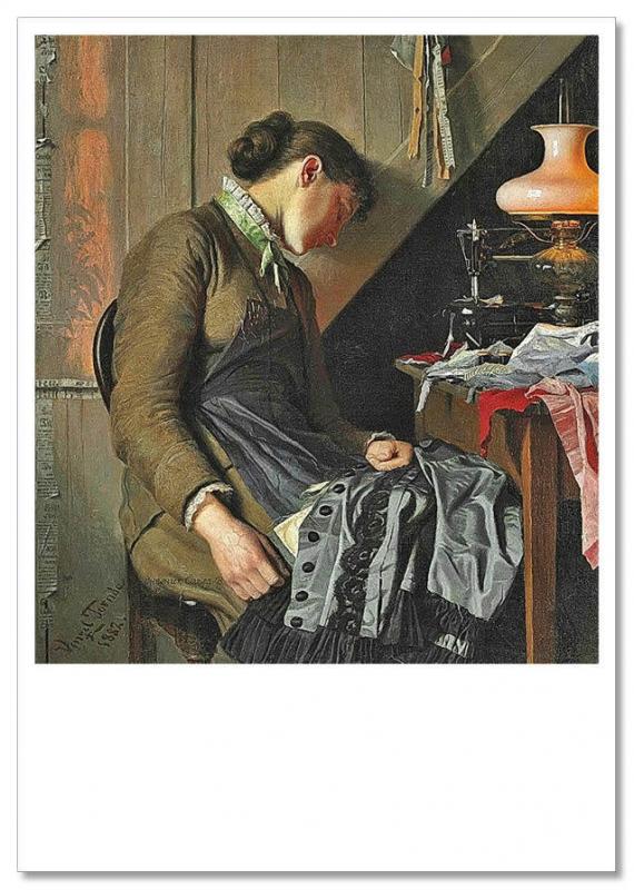 SEW ART~ SEWING Machine WOMAN dressmaker sleep Lamp Fashion Modern Postcard