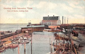 Galveston Texas View Of Harbor Looking East, Color Lithograph Vintage PC U4947