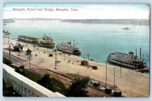 Memphis Tennessee TN Postcard Memphis Wharf And Bridge Scene c1910's Antique