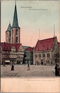 Germany Halberstadt Holzmarkt und Rathaus Vintage Postcard C013