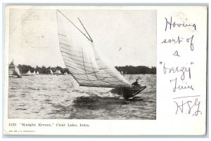 1906 Knight Errant Sailing With Wing Sail View Clear Lake Iowa Antique Postcard