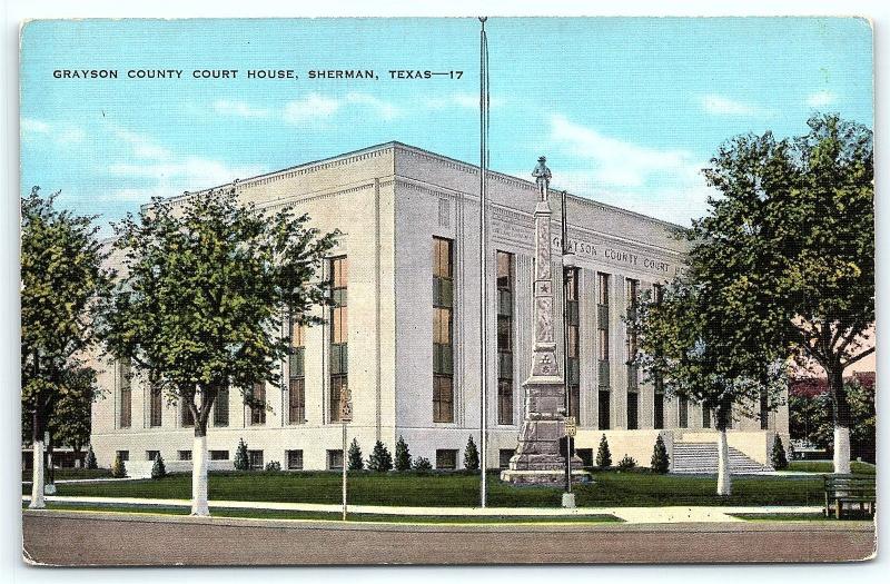 Postcard TX Sherman Grayson County Court House Vintage Linen R44