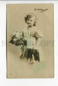 423906 RUSSIA Greeting ANGEL DAY Girl Vintage PHOTO postcard