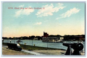 Rockford Illinois IL Postcard View Of Illinois Boat And Dock c1910's Antique