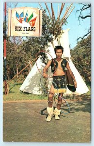 SIX FLAGS OVER TEXAS Amusement Park HOOP-DE-DOO Native American c1960s  Postcard