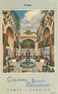Tampa Florida Columbia Spanish Restaurant Teich linen 1940s Postcard 21-9278