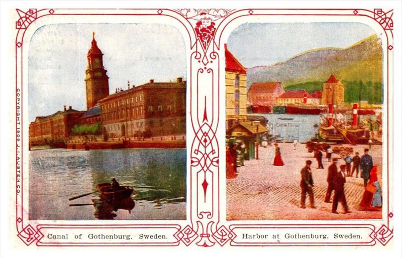 STEREOVIEW postcard   Sweden Gothenburg Canal and Harbor