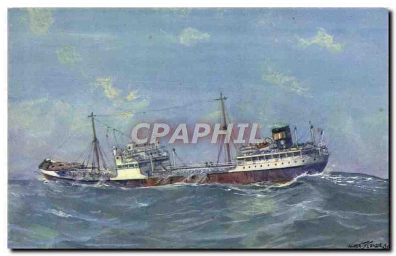 Old Postcard Petrolier boat in heavy weather in the Mediterranean Oil Sebille