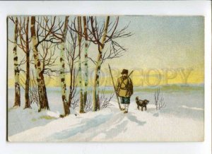 288815 RUSSIA HUNT Hunter Winter DOG Vintage RARE postcard