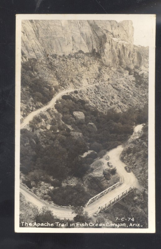 RPPC THE APACHE TRAIL IN FISH CREEK CANYON ARIZONA VINTAGE REAL PHOTO POSTCARD