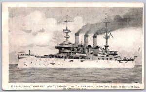 K44/ Ship Postcard c1910 U.S. Dreadnaught Battleship USS Kansas U.S. Navy 88
