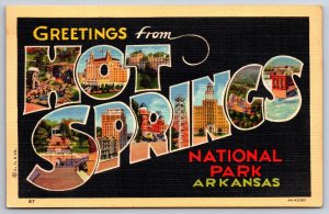Greetings From Hot Springs Natl Park Arkansas~Large Letter Vtg Linen Postcard