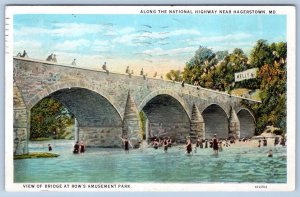 1929 ROW'S AMUSEMENT PARK STONE ARCH BRIDGE NATIONAL HIGHWAY HAGERSTOWN MARYLAND