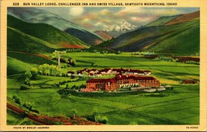 Challenger Inn Lodge Swiss Village Sun Valley ID Idaho UNP Linen Postcard A9