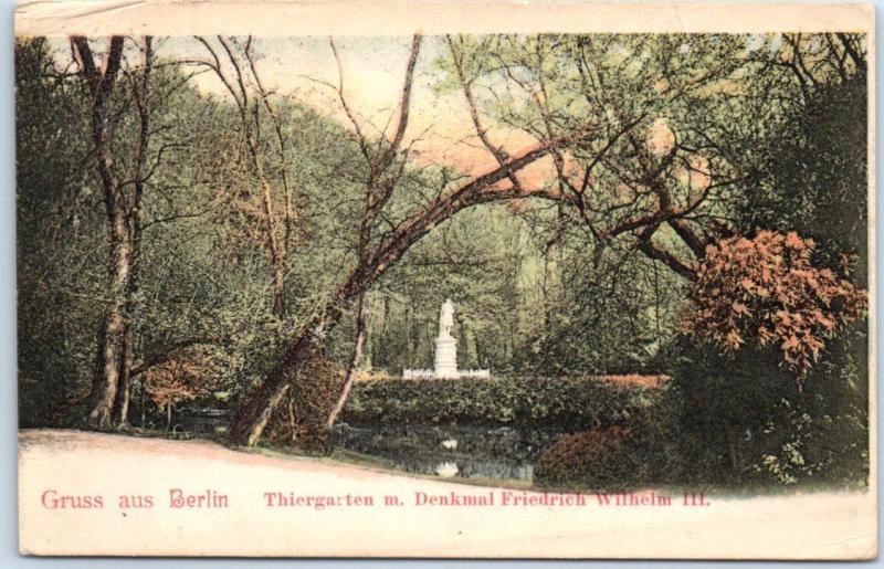 GRUSS AUS BERLIN, Germany  Handcolored  THIERGARTEN FREDERICH WILHELM   Postcard