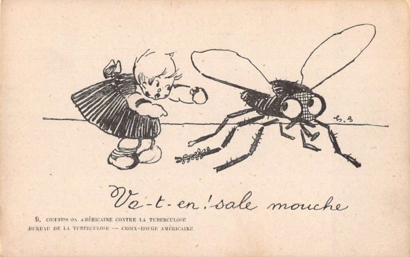 Red Cross Tuberculosis Girl Shooing Fly Away Greetings Vintage Postcard AA54225