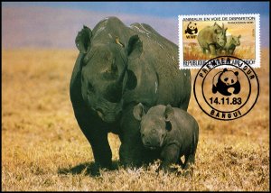 Central African Republic - Maximum card WWF Rhinoceros (4) 1983