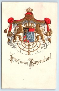 Gruss Aus Dem Bayernland GERMANY embossed arms Postcard