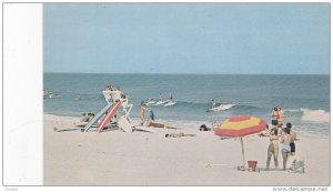 Surfing Scene , TOMS RIVER , New Jersey , 50-60s ; Life Guard station at surf...