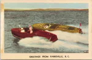 Greetings from Parksville BC Vancouver Island Boats Boating PECO Postcard G64