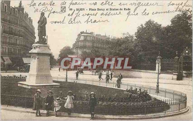 Old Postcard Dijon Darcy Square and Statue of Rude Children