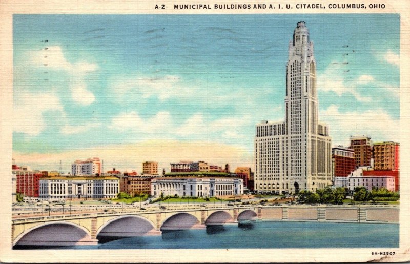 Ohio Columbus Municipal Buildings and A I U Citadel 1937 Curteich