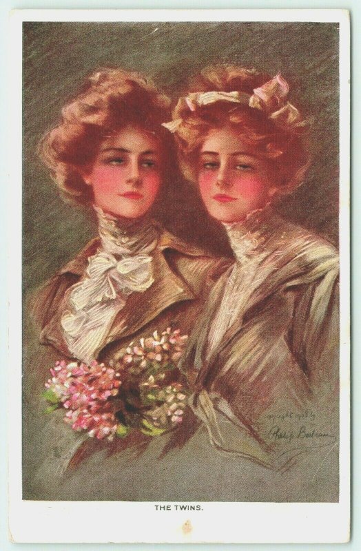 Philip Boileau~The Twins~Lovely Ladies in Victorian Suits~Flower Bouquets~1911  