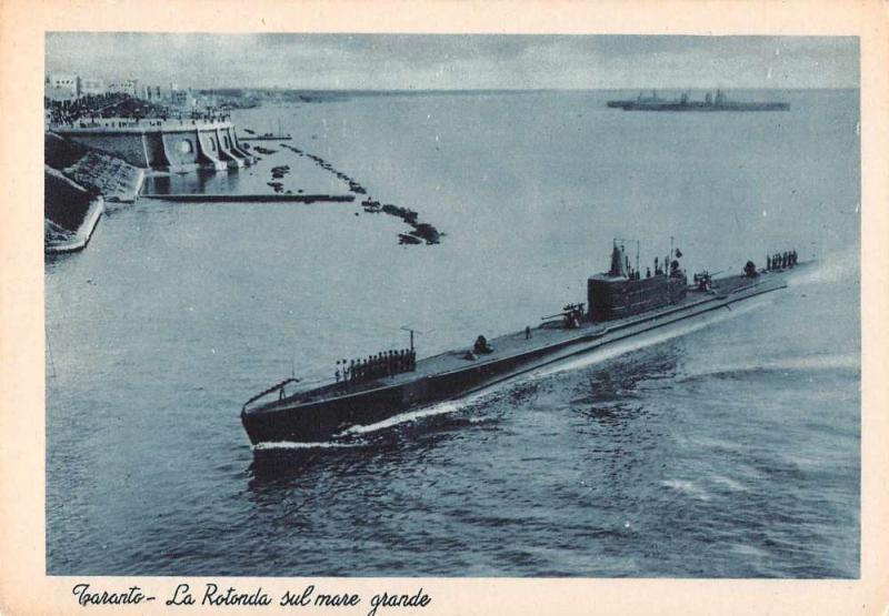 Taranto Italy La Rotonda Submarine in Harbour Antique Postcard J71915