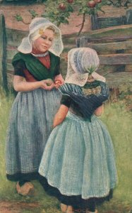 Vintage Postcard 1907 Mother and Daughter A Difficult Choice Green or Red Apple