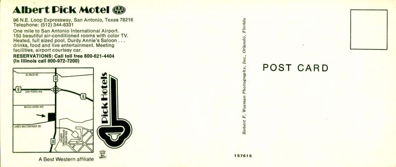 TX - San Antonio. Albert Pick Motel (3.5 X 8.25). 