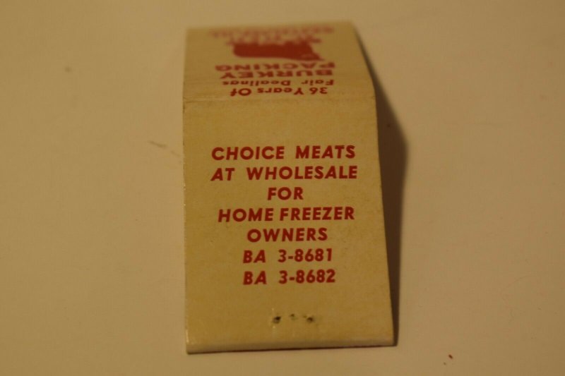 Burkey Packing Grayslake Illinois Cow 20 Strike Matchbook Cover